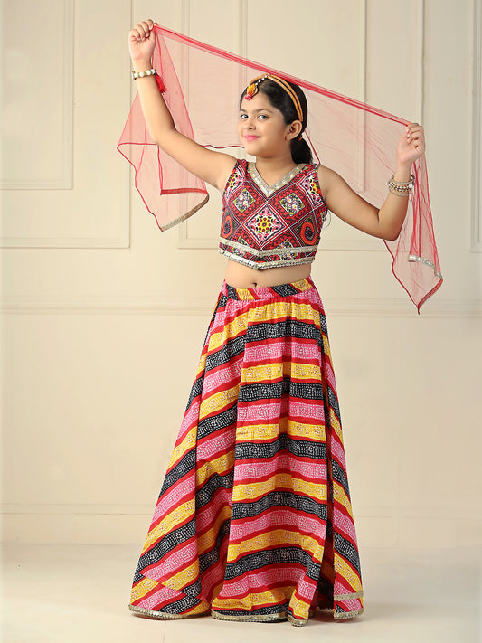 Cotton printed  lehenga and choli with dupatta-Multicoloured