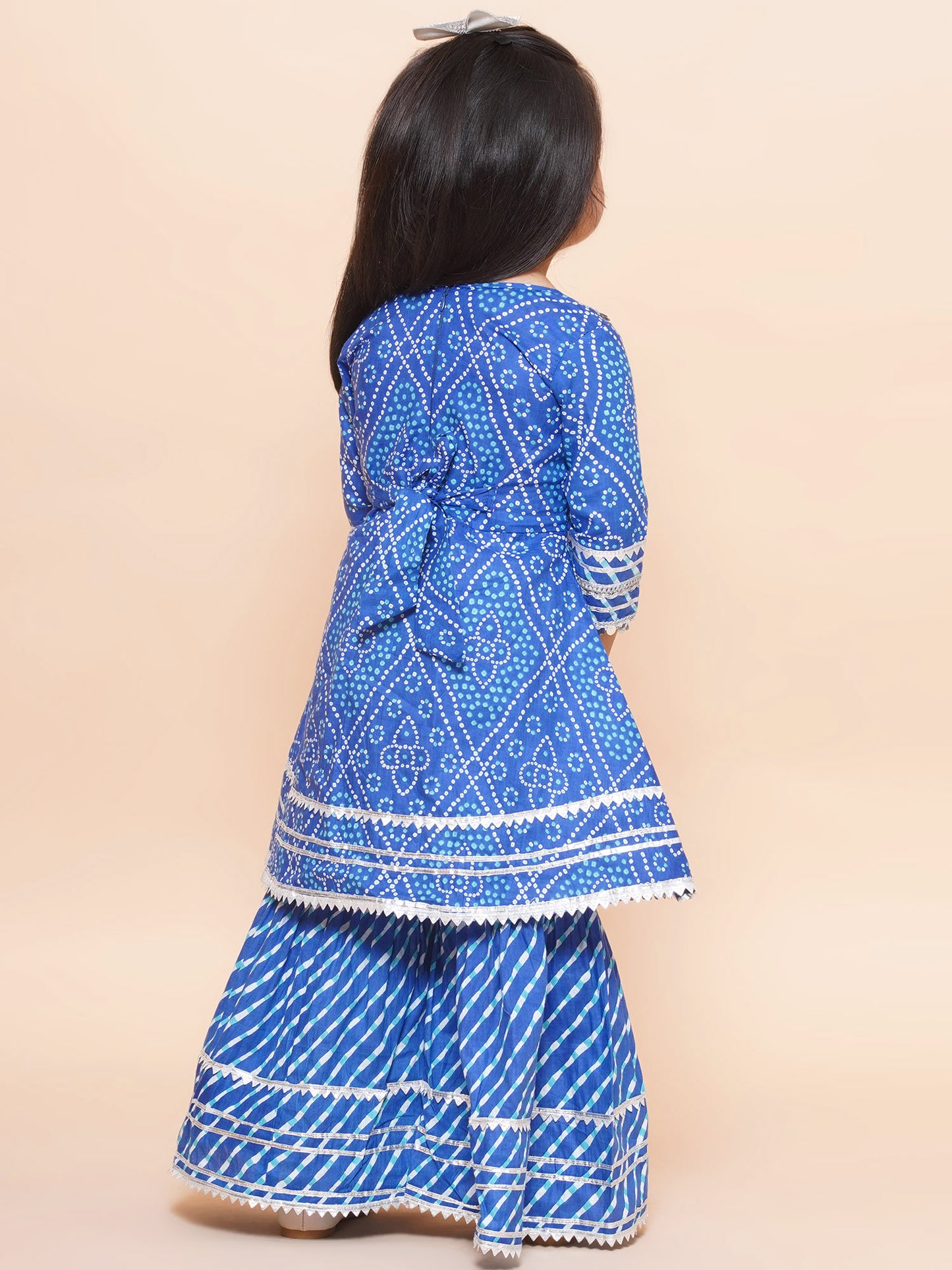 Chunri print cotton kurti and sharara set -Blue