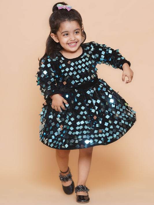 Velvet sparkle party frock-Black