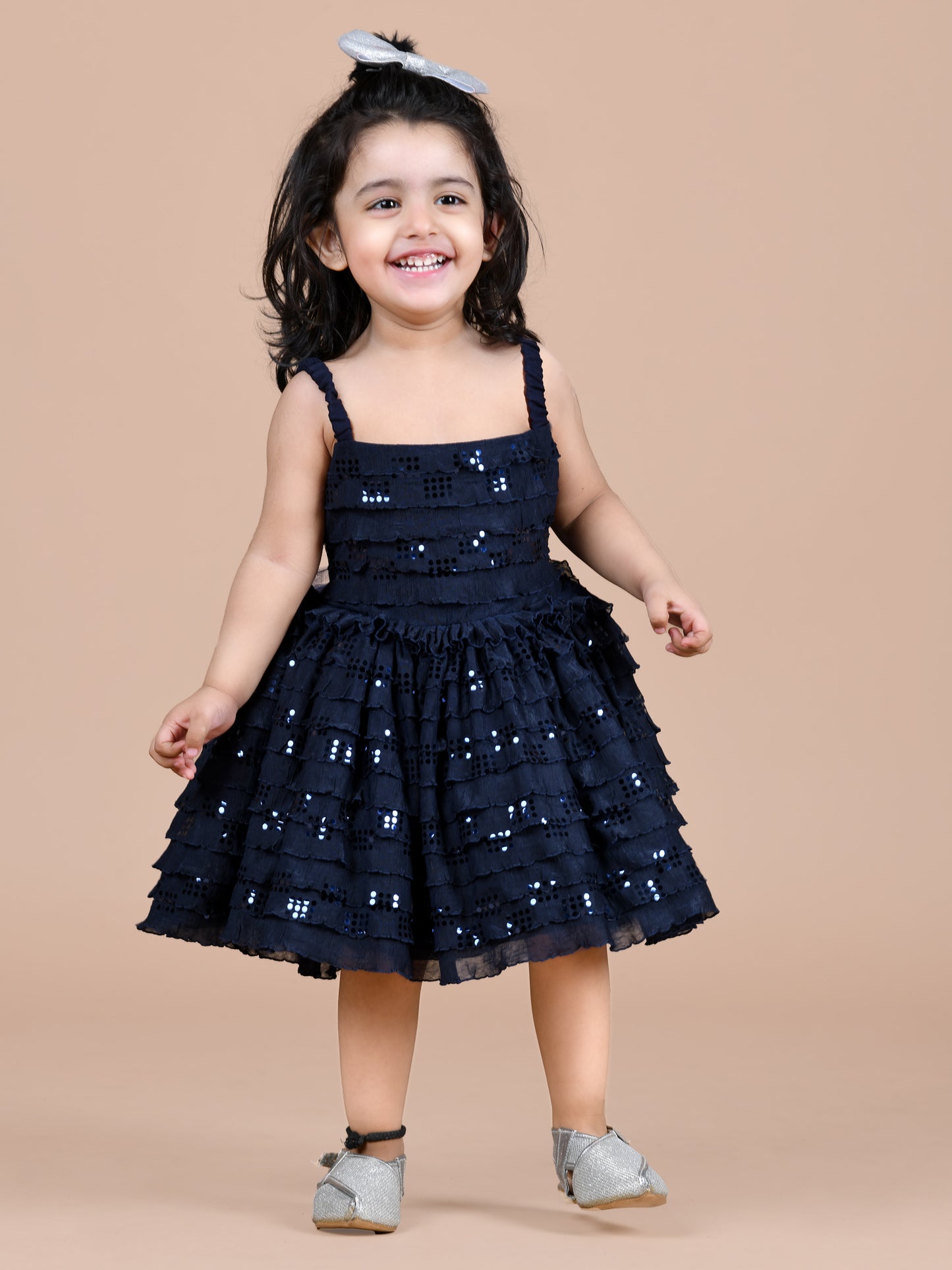 Sofit and flare lycra party frock -Navy Blue