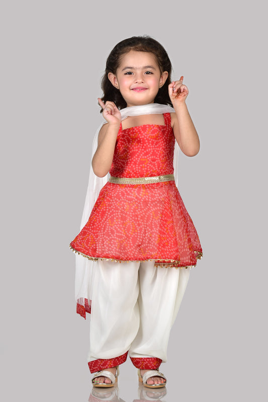 Salwar Suit with Dupatta (Red & White)