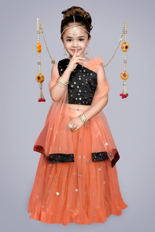 Choli-Lehenga Set with Dupatta (Black and Peach)