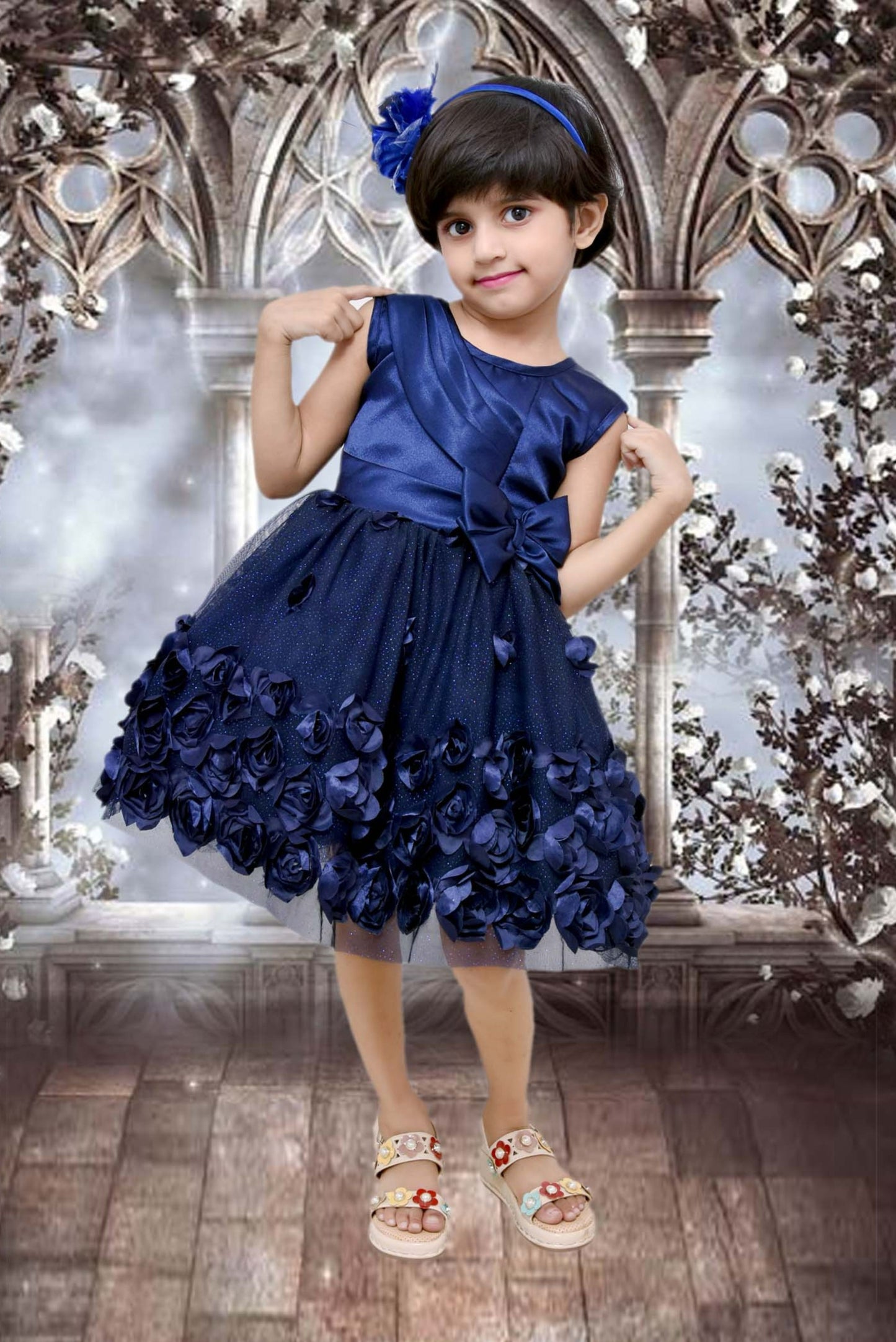 Roses Baby Party Frock (Blue)