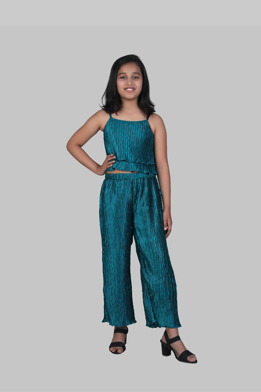 Pleated Top and Palazzo Set (Emerald)