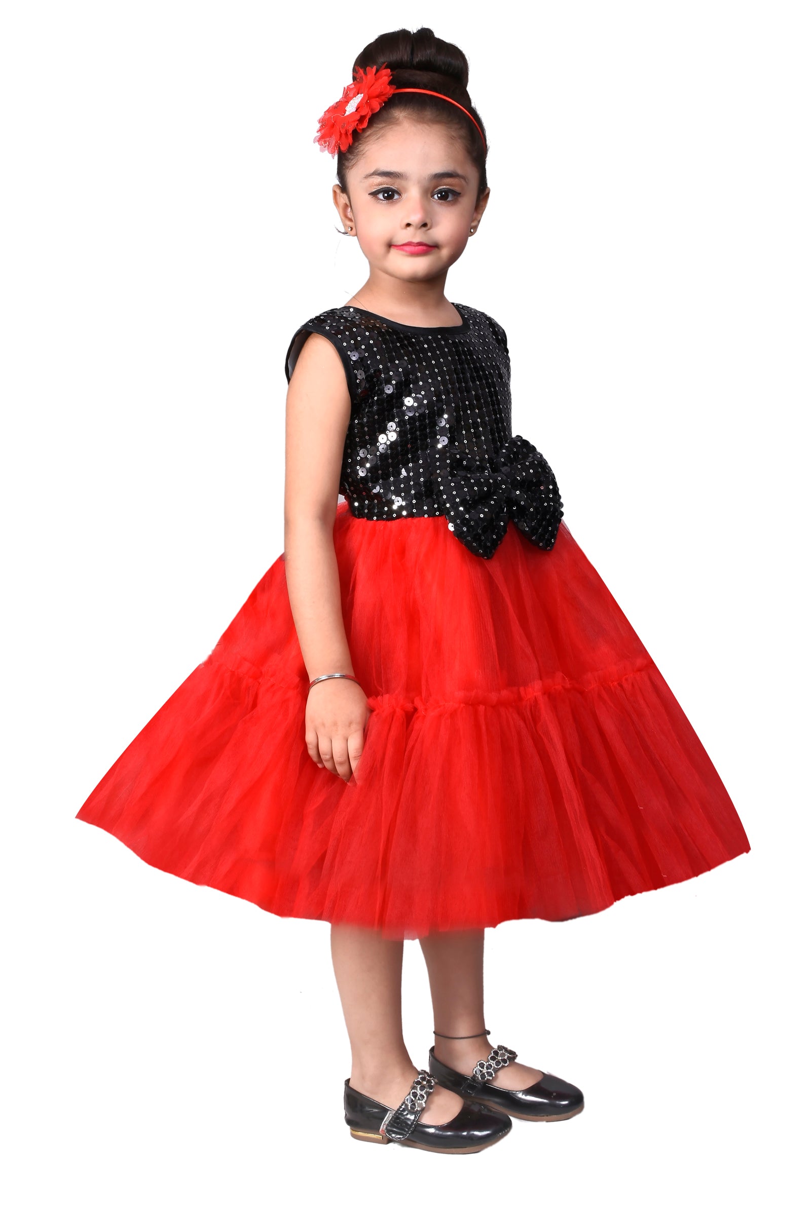 Black flared dress with red bow by Pankhuri By Priyanka | The Secret Label