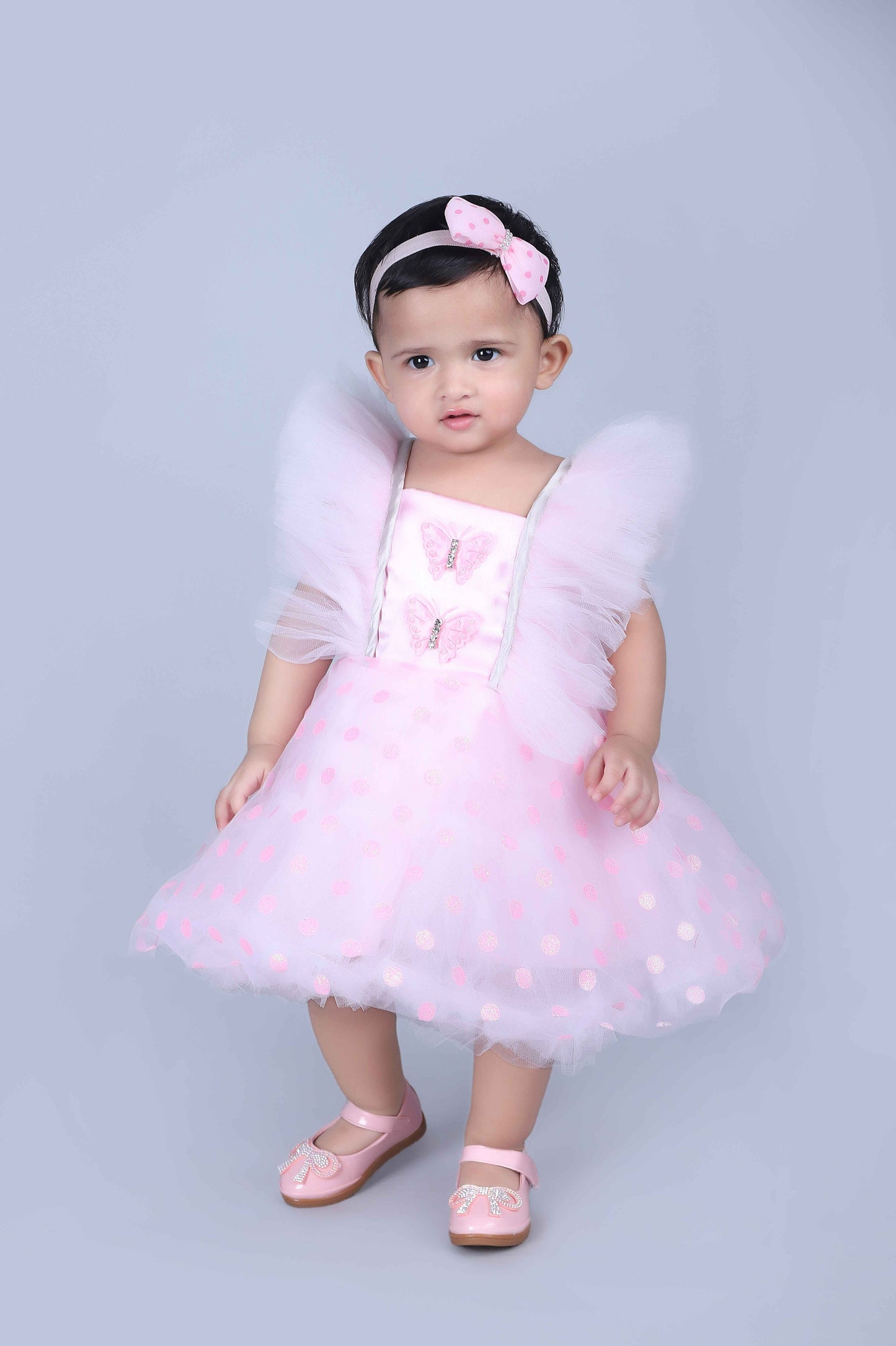 Polka Frill Baby Party Frock (Pink)