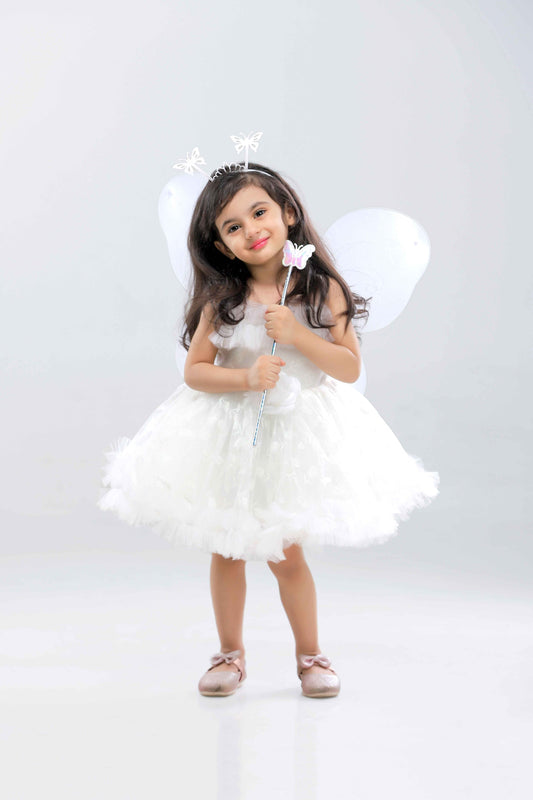 Fairy Baby Party Frock with Wings (White)