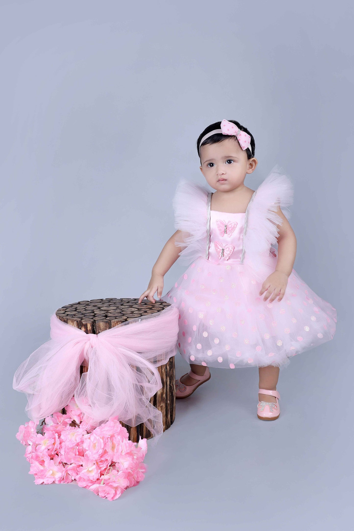 Polka Frill Baby Party Frock (Pink)