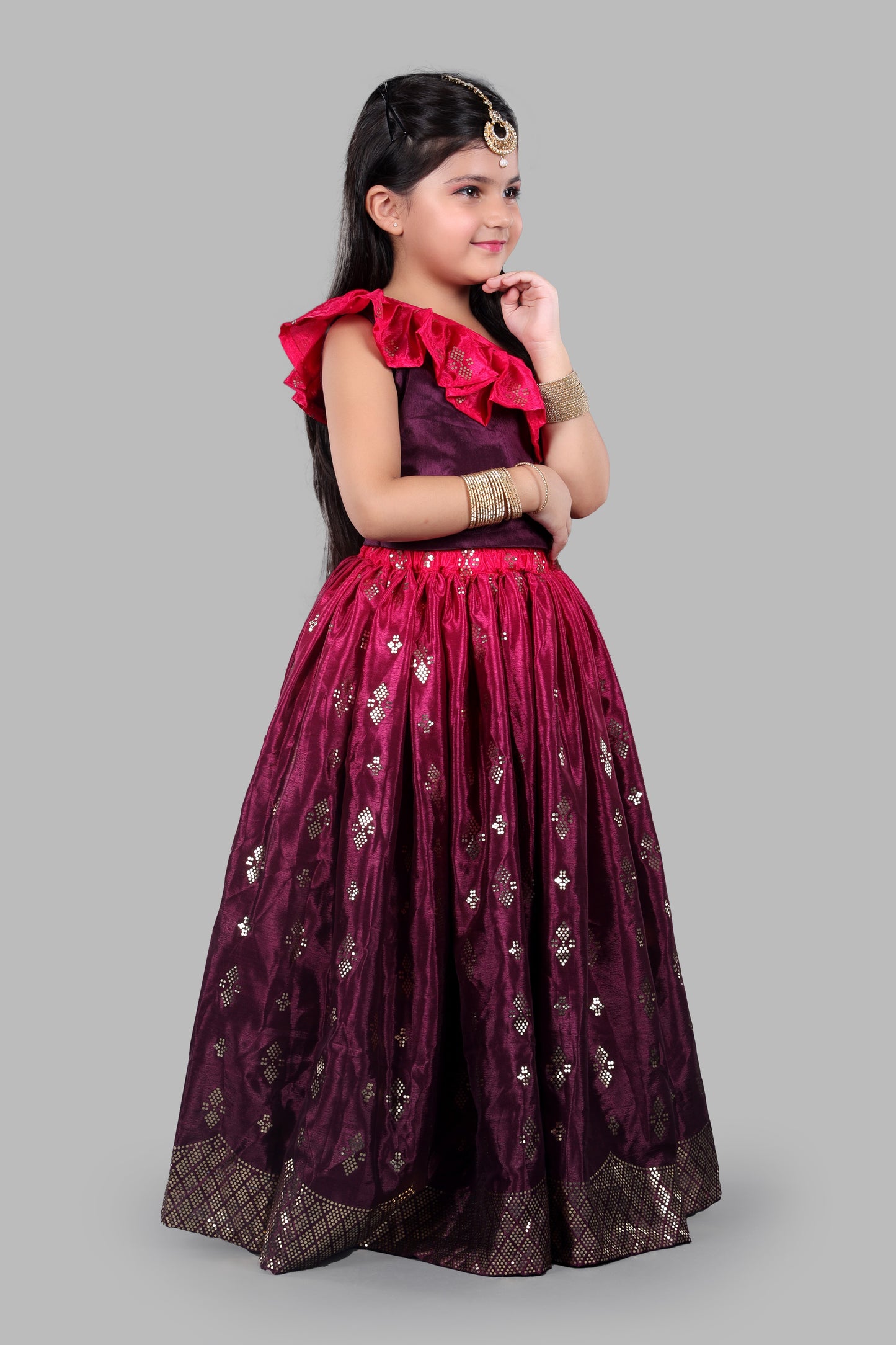 Choli & Flared Lehenga with Dupatta (Wine)